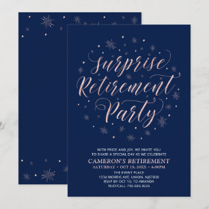 Invitación Oro rosa y azul marino Fiesta de jubilación sorp