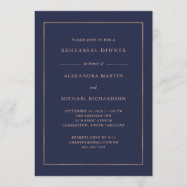 Invitación Oro Rosa y azul medianoche | Cena de ensayo