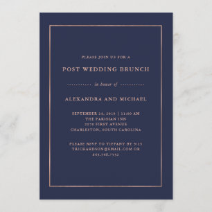 Invitación Oro Rosa y azul medianoche   Post Boda Brunch