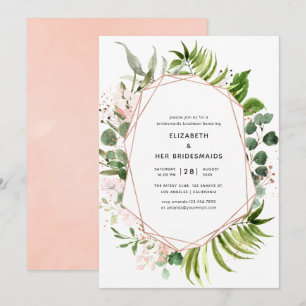 Invitación Oro Rosa y damas de honor geométricas Rubor Lunche