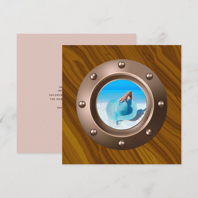 Invitación Oro Rosa y foto de fiesta de cumpleaños náutica de (Anverso / Reverso)