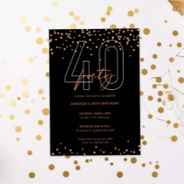 Invitación Oro Rosa y purpurina negro brillan 40 años
