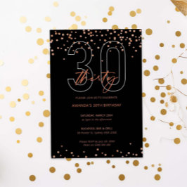 Invitación Oro Rosa y purpurina negro brillan por 30 años