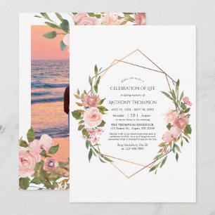 Invitación Oro Rosa y Rosa Beige Celebración Floral de la Vid