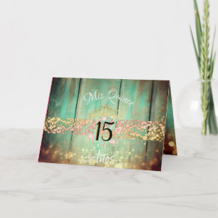 Invitación Oro Rosa y Verde azulado español de quinceañera rú