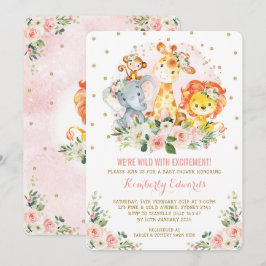 Invitación Oro rosado de Baby Shower Rubor de la selva del