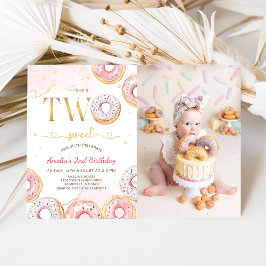 Invitación Oro rosado dos dulces donuts foto de segundo cumpl