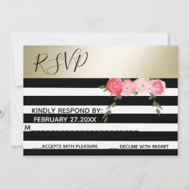 Invitación Oro Rosas con rayas negras/blancas boda RSPV
