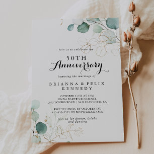 Invitación Oro ruso eucalipto 50 aniversario Boda