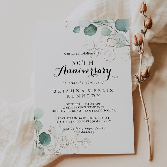 Invitación Oro ruso eucalipto 50 aniversario Boda (Subido por el creador)