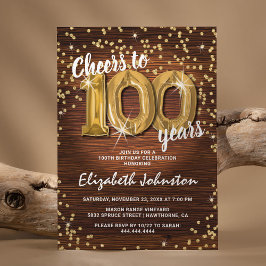 Invitación Oro Rústico con Brillo Cumpleaños 100