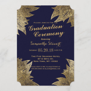 Invitación Oro sale de la ceremonia de graduación azul de la 
