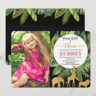 Invitación Oro salvaje y de tres chicas joven del cumpleaños