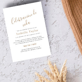 Invitación Oro simple | Funeral Español Celebración de Vida