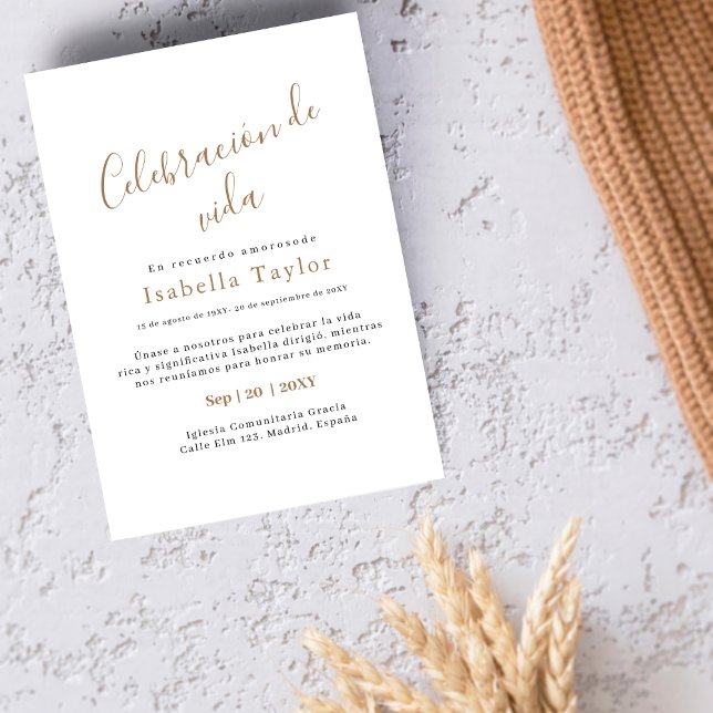 Invitación Oro simple | Funeral Español Celebración de Vida (Subido por el creador)