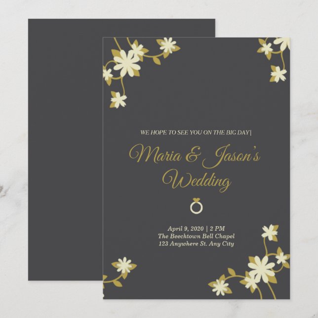 Invitación oro simple lindo Floral (Anverso / Reverso)