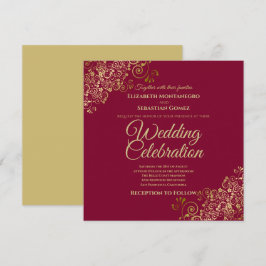 Invitación Oro sobre Cuadrado de Boda Simple y Elegante de Co