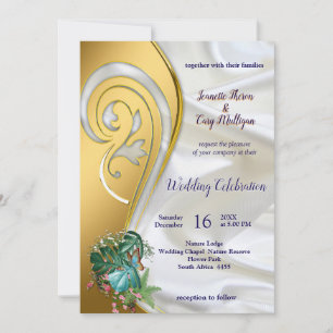 Invitación Oro sobre seda blanca con esplendor tropical