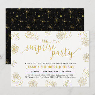 Invitación Oro   Sorpresa moderna 50 aniversario de bodas