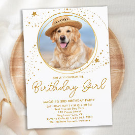 Invitación Oro Stars Mascota personalizado Foto de perro Cump
