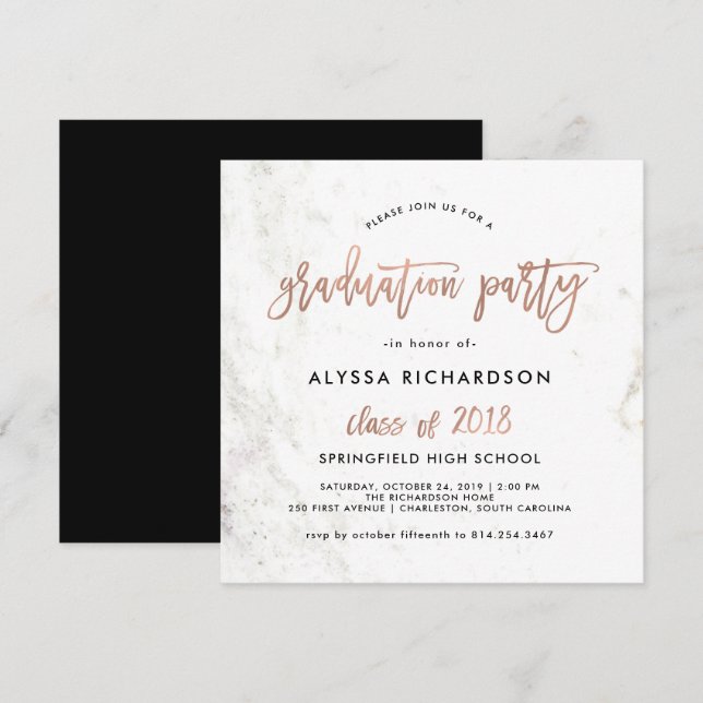 Invitación Oro subió fiesta de graduación de mármol moderna (Anverso / Reverso)