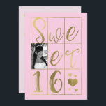 Invitación Oro SWEET 16 SESENTA Foto de corazones rosados Rub<br><div class="desc">Personalizar agregando su propia foto y texto</div>