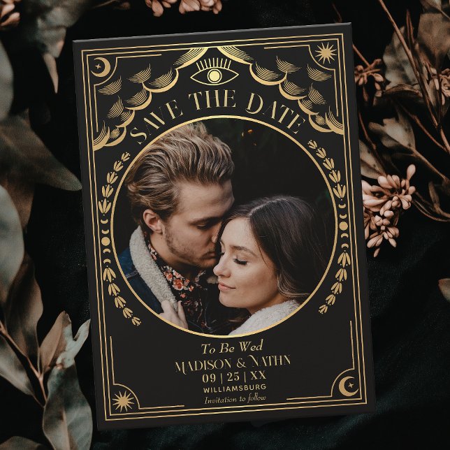 Invitación Oro Tarot Boda gótico Foto Guardar fecha (Subido por el creador)