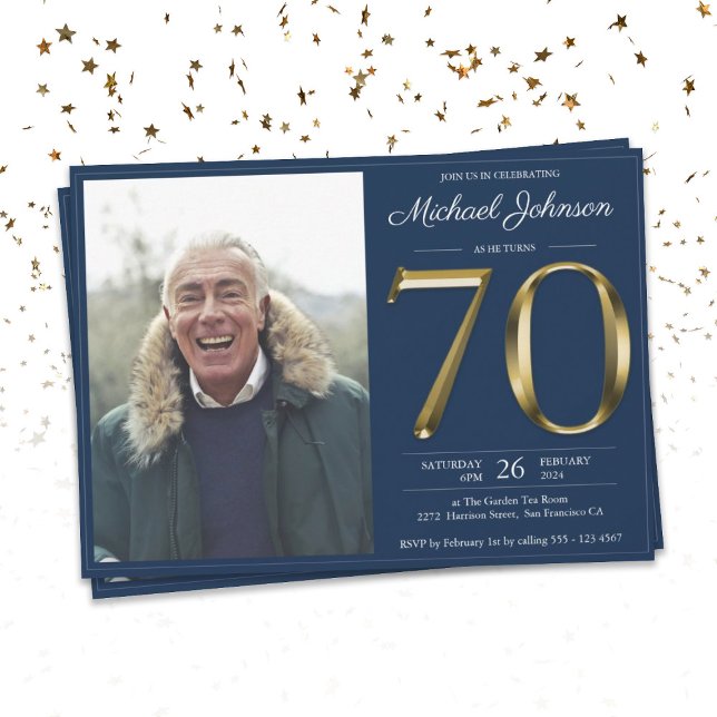 Invitación Oro Textos de la Marina Azul foto 70 cumpleaños (Subido por el creador)
