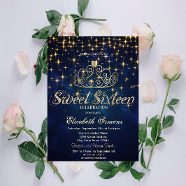 Invitación Oro Tiara Stars Princesa Marina Blue Sweet 16