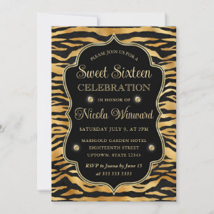 Invitación Oro Tigre Negro Franja Elegante Dulces 16