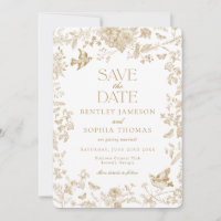 Oro Toile De Jouy Vintage Floral Salvar la Fecha