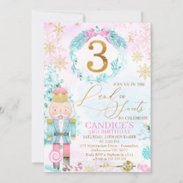 Invitación Oro Tres Tierras de Dulces Cumpleaños de los Nacar