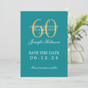 Invitación Oro Turquesa 60 cumpleaños Salven la fecha