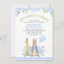 Invitación Oro Un Floral Azul Peter Rabbit 1er cumpleaños