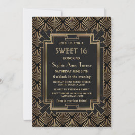 Invitación Oro único negro grandioso Gatsby Art Deco SWEET 16