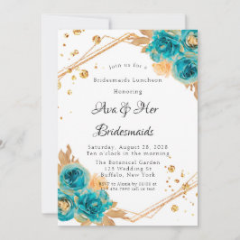 Invitación Oro verde azulado Peony Geometric Bridesmaids Lunc
