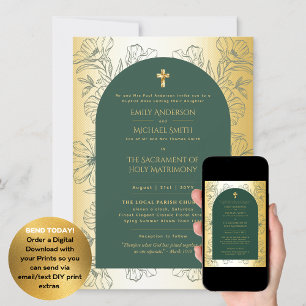 Invitación Oro Verde Boda de Masa Nupcial católico