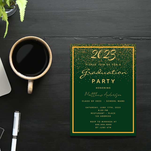 Invitación Oro verde de la fiesta de graduación 2025 (Subido por el creador)