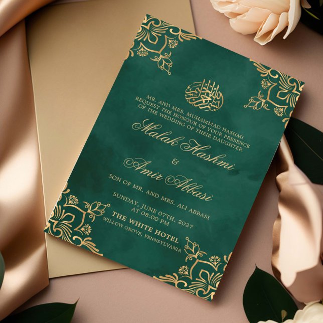 Invitación Oro Verde Diseño oriental Boda musulmán islámico (Subido por el creador)
