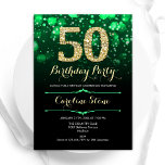 Invitación Oro verde esmeralda 50 cumpleaños<br><div class="desc">50.ª invitación a la fiesta de cumpleaños. Elegante diseño verde esmeralda y negro con falso oro purpurina. Cuenta con diamantes elegantes, luces de bokeh y fuente de guiones. Invitación de cumpleaños de hombres o mujeres. Perfecto para una elegante fiesta de cumpleaños. Personaliza con tus propios detalles. Mándame un mensaje si...</div>