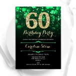 Invitación Oro verde esmeralda 60 cumpleaños<br><div class="desc">60.ª invitación a la fiesta de cumpleaños. Elegante diseño verde esmeralda y negro con falso oro purpurina. Cuenta con diamantes elegantes, luces de bokeh y fuente de guiones. Invitación de cumpleaños de hombres o mujeres. Perfecto para una elegante fiesta de cumpleaños. Personaliza con tus propios detalles. Mándame un mensaje si...</div>