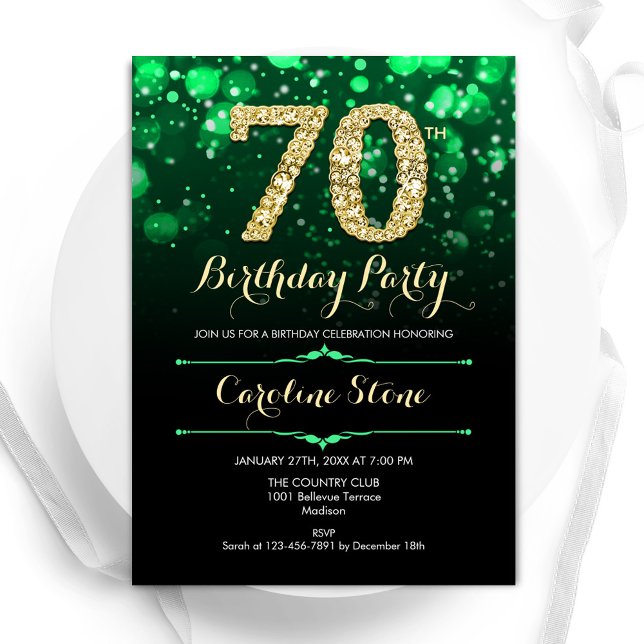 Invitación Oro verde esmeralda 70 cumpleaños (Subido por el creador)