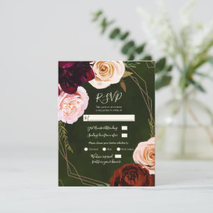 Invitación Oro Verde Esmeralda Moderno Floral Oscuro RSVP de 