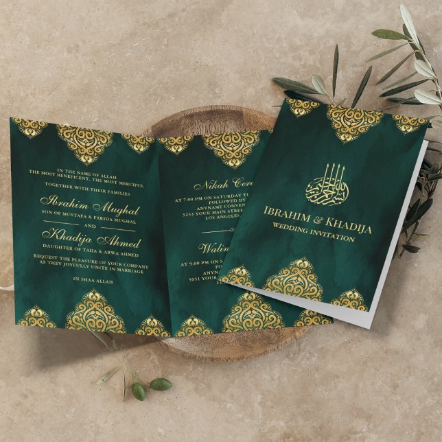 Invitación Oro verde esmeralda Motif Boda musulmán (Subido por el creador)