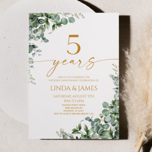 Invitación Oro verde eucalipto 5º aniversario Boda (Subido por el creador)