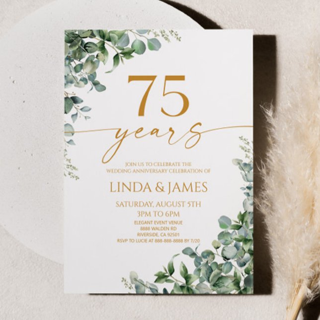 Invitación Oro verde eucalipto 75 aniversario Boda (Subido por el creador)