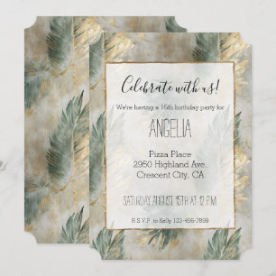 Invitación Oro Verde Glam Chic Hojas Tropicales