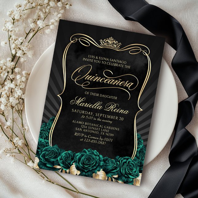 Invitación Oro Verde Negro Quinceañera (Subido por el creador)