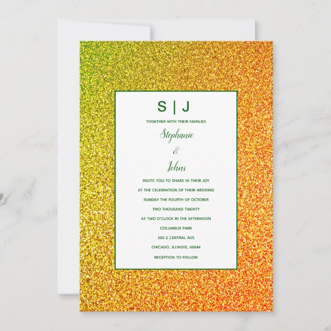 Invitación Oro verde Purpurina dorado Ombre Boda (Anverso)