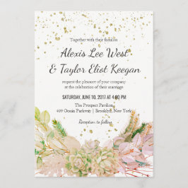 Invitación Oro verde rosa Romántico de Bodas exitosas invitac